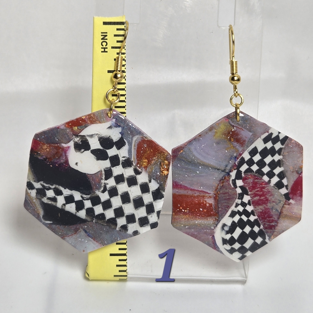 #191/192- Abstract Checkered Earrings with Gold Hooks